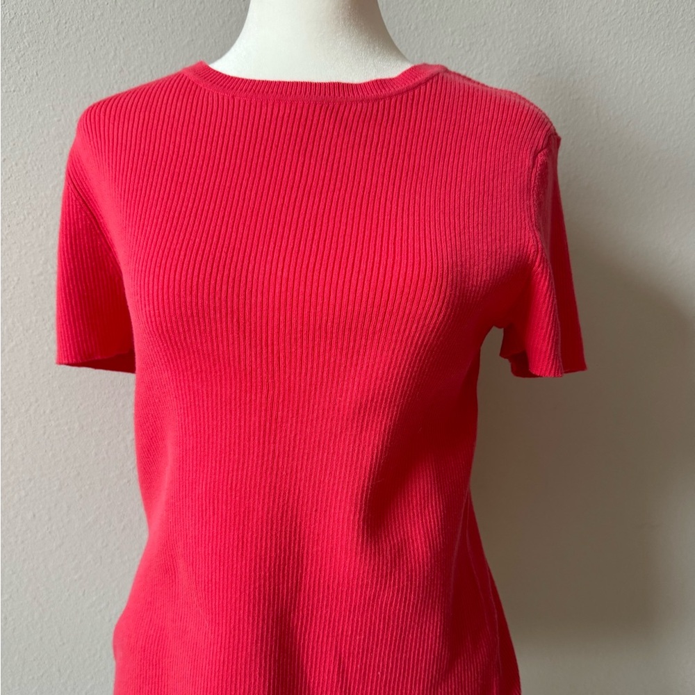 Worthington Hot Pink Ribbed Casual Tee Size Medium